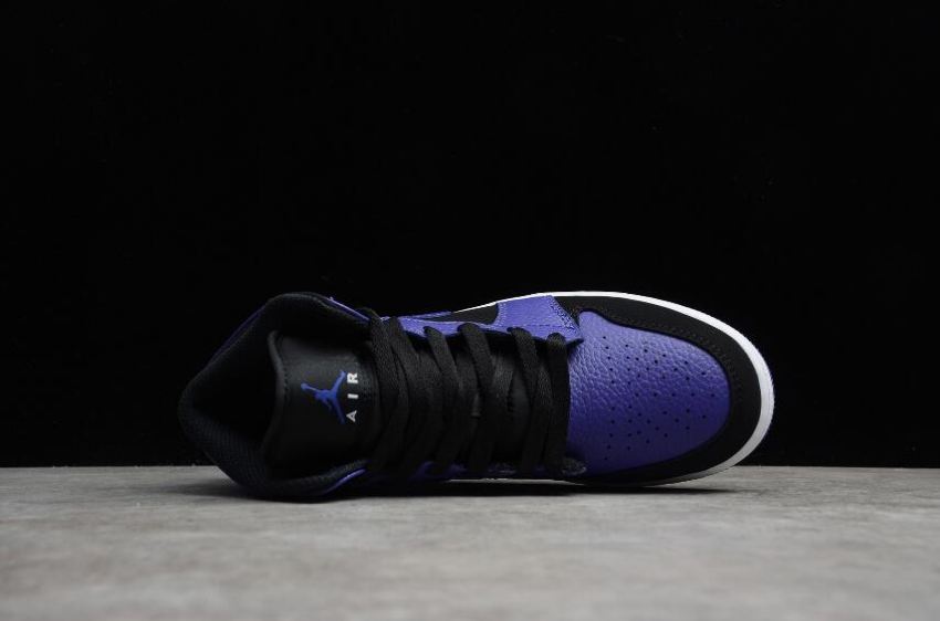 Women's | Air Jordan 1 Mid GS Black Purple Dark Concord White Basketball Shoes