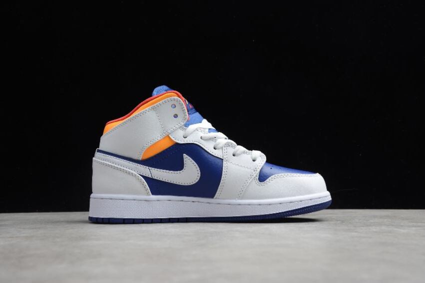 Men's | Air Jordan 1 Mid GS White Blue Laser Orange Basketball Shoes