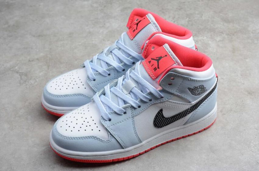 Kids | Air Jordan 1 Mid White Blue Pink Basketball Shoes