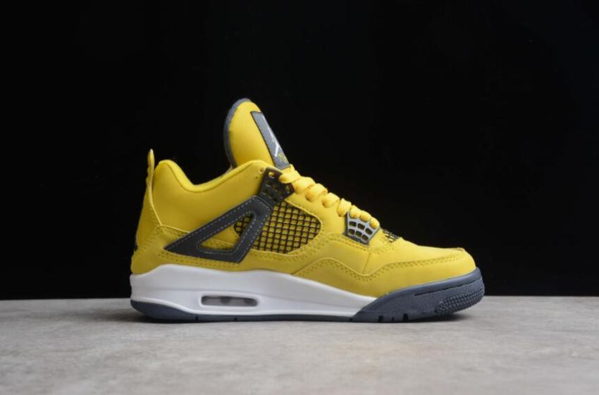 Women's | Air Jordan 4 Retro Lightning Tour Yellow Dark Blue Grey Basketball Shoes
