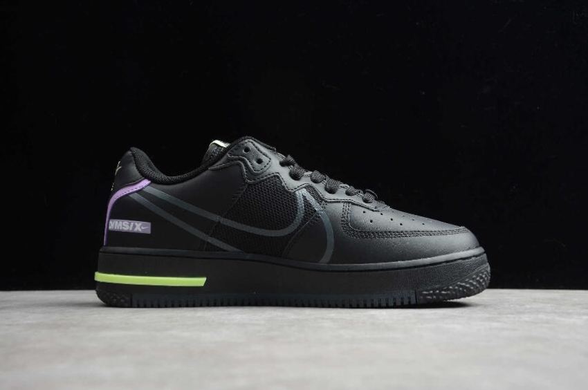 Women's | Nike Air Force 1 React Black Anthracite Violet Star CD4366-001 Running Shoes