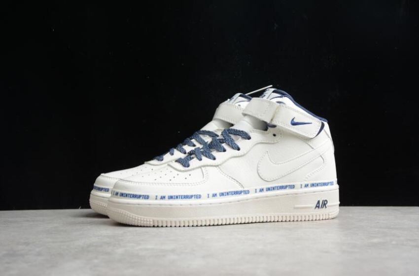 Women's | Nike Air Force 1 07 Mid NU8802-303 Beige Dark Blue Shoes Running Shoes