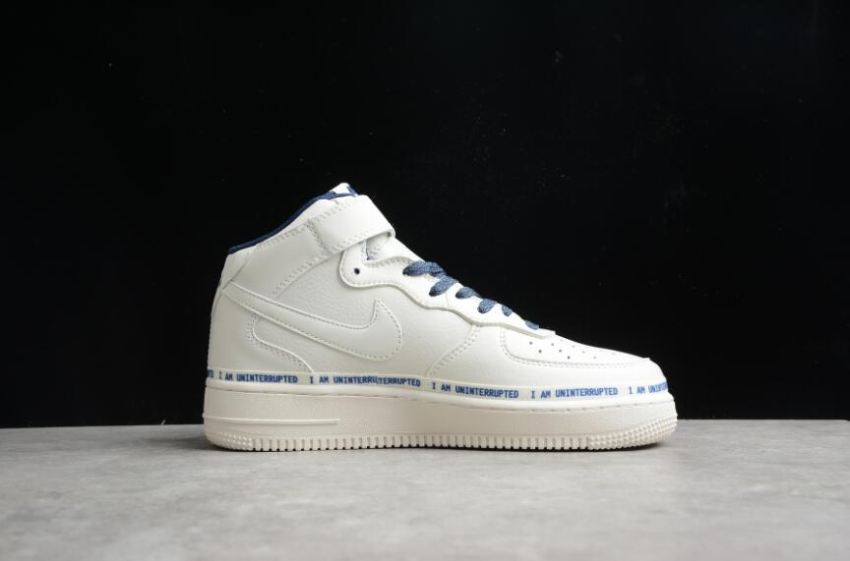 Women's | Nike Air Force 1 07 Mid NU8802-303 Beige Dark Blue Shoes Running Shoes
