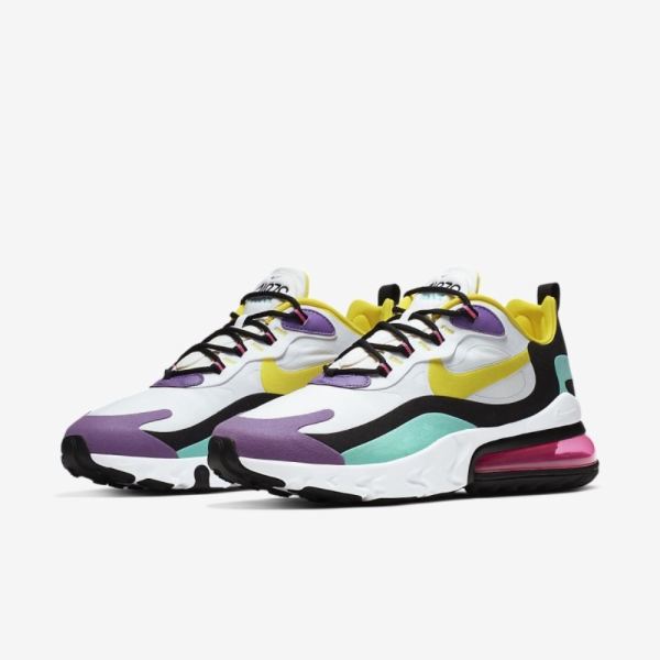 Nike Shoes Air Max 270 React (Geometric Abstract) | White / Black / Bright Violet / Dynamic Yellow
